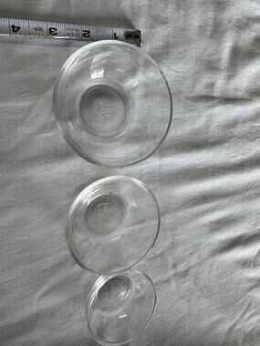 3 Vtg DURALEX Clear Glass Nesting Mixing Bowls Set Made in France 5.5" 4" 2.25"